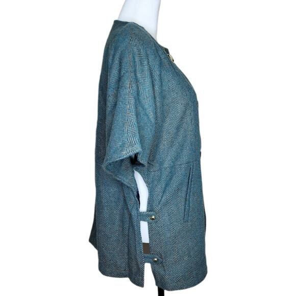 Soft Surroundings Hampstead Tweed Wool Herringbone Cape Toggle Teal Coat Size M - Picture 4 of 15